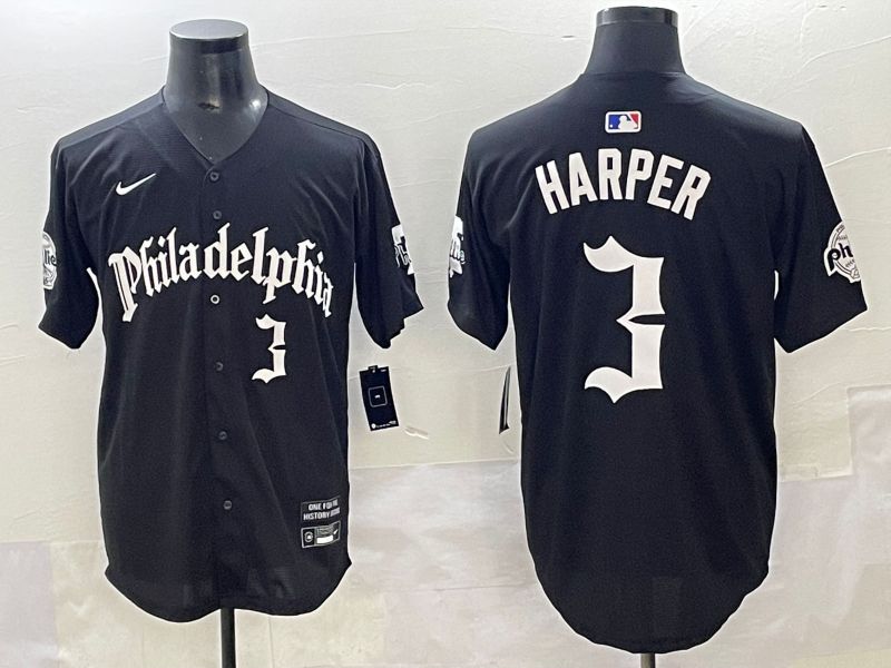 Men 2025 Philadelphia Phillies #3 Harper Black Five generations Joint Name Nike MLB Jersey style 4